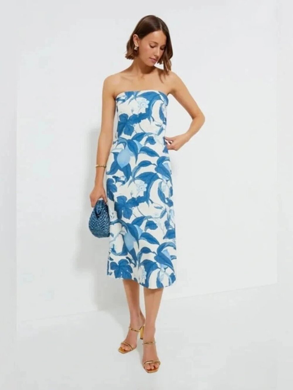 NWT Tuckernuck Bonnie Blossom Marin Dress Sz M Midi Strapless Lined Corset Blue
